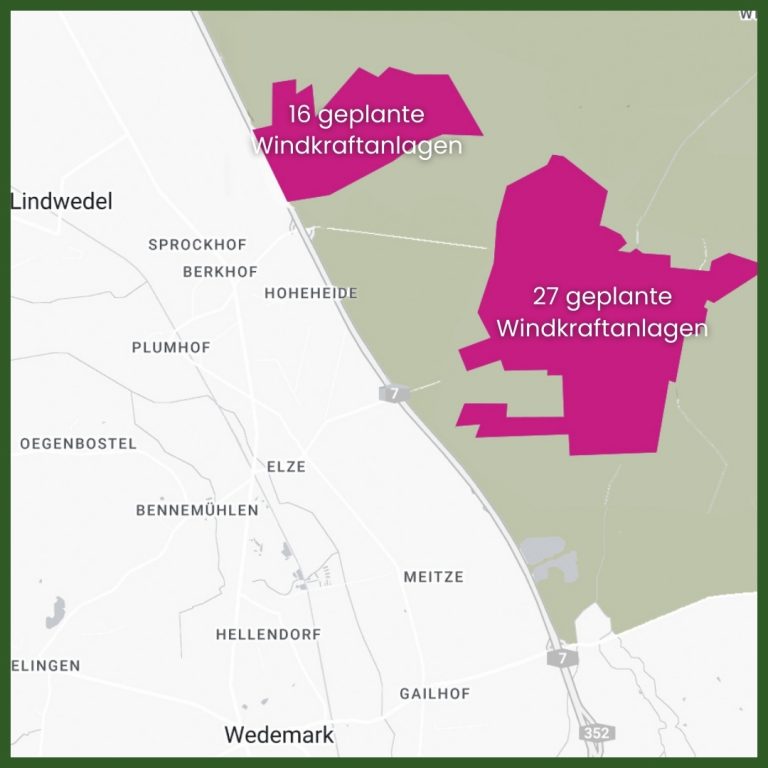 Karte: Geplanter Windpark im Schutzgebiet